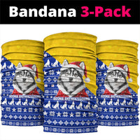 Bosnia and Herzegovina Christmas Neck Gaiter with Husky Dog Santa Hat and Blue Yellow Snowflake Pattern - Wonder Print Shop