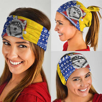 Bosnia and Herzegovina Christmas Neck Gaiter with Husky Dog Santa Hat and Blue Yellow Snowflake Pattern - Wonder Print Shop