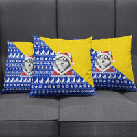 Bosnia and Herzegovina Christmas Pillow Cover with Husky Dog Santa Hat and Blue Yellow Snowflake Pattern - Wonder Print Shop