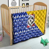 Bosnia and Herzegovina Christmas Quilt with Husky Dog Santa Hat and Blue Yellow Snowflake Pattern - Wonder Print Shop