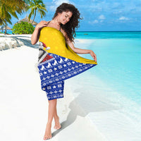 Bosnia and Herzegovina Christmas Sarong with Husky Dog Santa Hat and Blue Yellow Snowflake Pattern - Wonder Print Shop