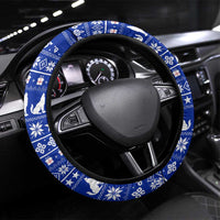 Bosnia and Herzegovina Christmas Steering Wheel Cover with Husky Dog Santa Hat and Blue Yellow Snowflake Pattern - Wonder Print Shop