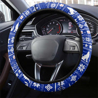Bosnia and Herzegovina Christmas Steering Wheel Cover with Husky Dog Santa Hat and Blue Yellow Snowflake Pattern - Wonder Print Shop