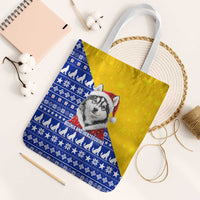 Bosnia and Herzegovina Christmas Tote Bag with Husky Dog Santa Hat and Blue Yellow Snowflake Pattern - Wonder Print Shop