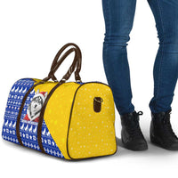 Bosnia and Herzegovina Christmas Travel Bag with Husky Dog Santa Hat and Blue Yellow Snowflake Pattern - Wonder Print Shop