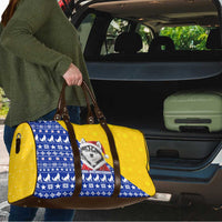 Bosnia and Herzegovina Christmas Travel Bag with Husky Dog Santa Hat and Blue Yellow Snowflake Pattern - Wonder Print Shop