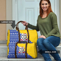 Bosnia and Herzegovina Christmas Travel Bag with Husky Dog Santa Hat and Blue Yellow Snowflake Pattern - Wonder Print Shop