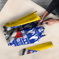 Bosnia and Herzegovina Christmas Umbrella with Husky Dog Santa Hat and Blue Yellow Snowflake Pattern - Wonder Print Shop