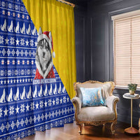 Bosnia and Herzegovina Christmas Window Curtain with Husky Dog Santa Hat and Blue Yellow Snowflake Pattern - Wonder Print Shop
