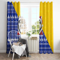 Bosnia and Herzegovina Christmas Window Curtain with Husky Dog Santa Hat and Blue Yellow Snowflake Pattern - Wonder Print Shop