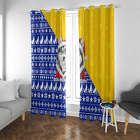Bosnia and Herzegovina Christmas Window Curtain with Husky Dog Santa Hat and Blue Yellow Snowflake Pattern - Wonder Print Shop