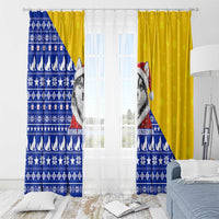 Bosnia and Herzegovina Christmas Window Curtain with Husky Dog Santa Hat and Blue Yellow Snowflake Pattern - Wonder Print Shop