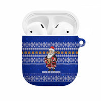Bosnia and Herzegovina Christmas AirPods Case with Santa Playing Traditional Instrument and Blue Snowflake Pattern - Wonder Print Shop