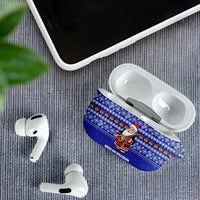 Bosnia and Herzegovina Christmas AirPods Case with Santa Playing Traditional Instrument and Blue Snowflake Pattern - Wonder Print Shop