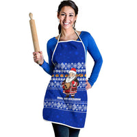Bosnia and Herzegovina Christmas Apron with Santa Playing Traditional Instrument and Blue Snowflake Pattern - Wonder Print Shop