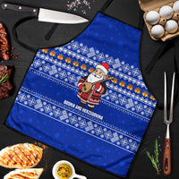 Bosnia and Herzegovina Christmas Apron with Santa Playing Traditional Instrument and Blue Snowflake Pattern - Wonder Print Shop