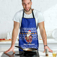 Bosnia and Herzegovina Christmas Apron with Santa Playing Traditional Instrument and Blue Snowflake Pattern - Wonder Print Shop