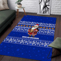 Bosnia and Herzegovina Christmas Area Rug with Santa Playing Traditional Instrument and Blue Snowflake Pattern - Wonder Print Shop
