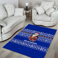 Bosnia and Herzegovina Christmas Area Rug with Santa Playing Traditional Instrument and Blue Snowflake Pattern - Wonder Print Shop