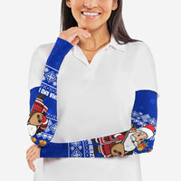 Bosnia and Herzegovina Christmas Arm Sleeves with Santa Playing Traditional Instrument and Blue Snowflake Pattern - Wonder Print Shop