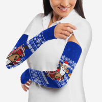 Bosnia and Herzegovina Christmas Arm Sleeves with Santa Playing Traditional Instrument and Blue Snowflake Pattern - Wonder Print Shop