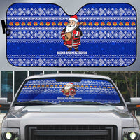 Bosnia and Herzegovina Christmas Auto Sun Shade with Santa Playing Traditional Instrument and Blue Snowflake Pattern - Wonder Print Shop
