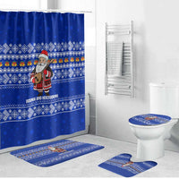 Bosnia and Herzegovina Christmas Bathroom Set with Santa Playing Traditional Instrument and Blue Snowflake Pattern - Wonder Print Shop