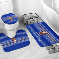 Bosnia and Herzegovina Christmas Bathroom Set with Santa Playing Traditional Instrument and Blue Snowflake Pattern - Wonder Print Shop