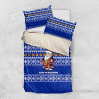 Bosnia and Herzegovina Christmas Bedding Set with Santa Playing Traditional Instrument and Blue Snowflake Pattern - Wonder Print Shop