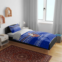 Bosnia and Herzegovina Christmas Bedding Set with Santa Playing Traditional Instrument and Blue Snowflake Pattern - Wonder Print Shop