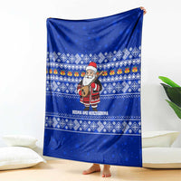Bosnia and Herzegovina Christmas Blanket with Santa Playing Traditional Instrument and Blue Snowflake Pattern - Wonder Print Shop