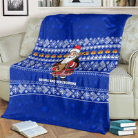 Bosnia and Herzegovina Christmas Blanket with Santa Playing Traditional Instrument and Blue Snowflake Pattern - Wonder Print Shop
