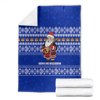 Bosnia and Herzegovina Christmas Blanket with Santa Playing Traditional Instrument and Blue Snowflake Pattern - Wonder Print Shop