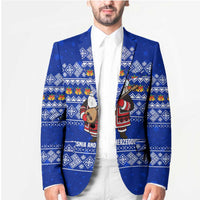 Bosnia and Herzegovina Christmas Blazer with Santa Playing Traditional Instrument and Blue Snowflake Pattern - Wonder Print Shop