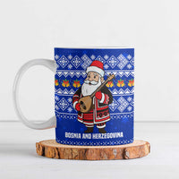 Bosnia and Herzegovina Christmas Ceramic Mug with Santa Playing Traditional Instrument and Blue Snowflake Pattern - Wonder Print Shop