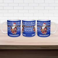Bosnia and Herzegovina Christmas Ceramic Mug with Santa Playing Traditional Instrument and Blue Snowflake Pattern - Wonder Print Shop