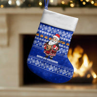 Bosnia and Herzegovina Christmas Stocking with Santa Playing Traditional Instrument and Blue Snowflake Pattern - Wonder Print Shop