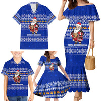 Bosnia and Herzegovina Christmas Family Matching Mermaid Dress and Hawaiian Shirt with Santa Playing Traditional Instrument and Blue Snowflake Pattern - Wonder Print Shop