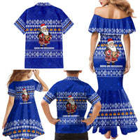 Bosnia and Herzegovina Christmas Family Matching Mermaid Dress and Hawaiian Shirt with Santa Playing Traditional Instrument and Blue Snowflake Pattern - Wonder Print Shop