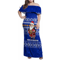 Bosnia and Herzegovina Christmas Family Matching Off Shoulder Maxi Dress and Hawaiian Shirt with Santa Playing Traditional Instrument and Blue Snowflake Pattern - Wonder Print Shop