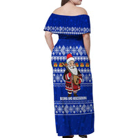 Bosnia and Herzegovina Christmas Family Matching Off Shoulder Maxi Dress and Hawaiian Shirt with Santa Playing Traditional Instrument and Blue Snowflake Pattern - Wonder Print Shop