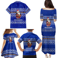 Bosnia and Herzegovina Christmas Family Matching Puletasi and Hawaiian Shirt with Santa Playing Traditional Instrument and Blue Snowflake Pattern - Wonder Print Shop