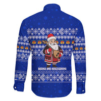 Bosnia and Herzegovina Christmas Family Matching Puletasi and Hawaiian Shirt with Santa Playing Traditional Instrument and Blue Snowflake Pattern - Wonder Print Shop