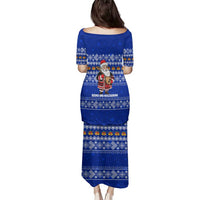 Bosnia and Herzegovina Christmas Family Matching Puletasi and Hawaiian Shirt with Santa Playing Traditional Instrument and Blue Snowflake Pattern - Wonder Print Shop