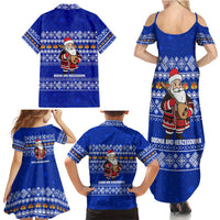 Bosnia and Herzegovina Christmas Family Matching Summer Maxi Dress and Hawaiian Shirt with Santa Playing Traditional Instrument and Blue Snowflake Pattern - Wonder Print Shop