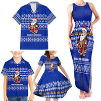 Bosnia and Herzegovina Christmas Family Matching Tank Maxi Dress and Hawaiian Shirt with Santa Playing Traditional Instrument and Blue Snowflake Pattern - Wonder Print Shop