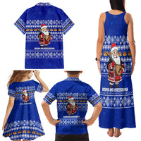 Bosnia and Herzegovina Christmas Family Matching Tank Maxi Dress and Hawaiian Shirt with Santa Playing Traditional Instrument and Blue Snowflake Pattern - Wonder Print Shop