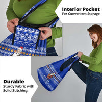 Bosnia and Herzegovina Christmas Grocery Bag with Santa Playing Traditional Instrument and Blue Snowflake Pattern - Wonder Print Shop