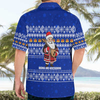 Bosnia and Herzegovina Christmas Hawaiian Shirt with Santa Playing Traditional Instrument and Blue Snowflake Pattern - Wonder Print Shop