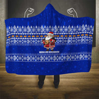 Bosnia and Herzegovina Christmas Hooded Blanket with Santa Playing Traditional Instrument and Blue Snowflake Pattern - Wonder Print Shop
